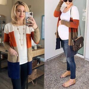 JUNBOON Women's Striped Long Sleeve‎ Open Front Knit Cardigan Casual Size Medium